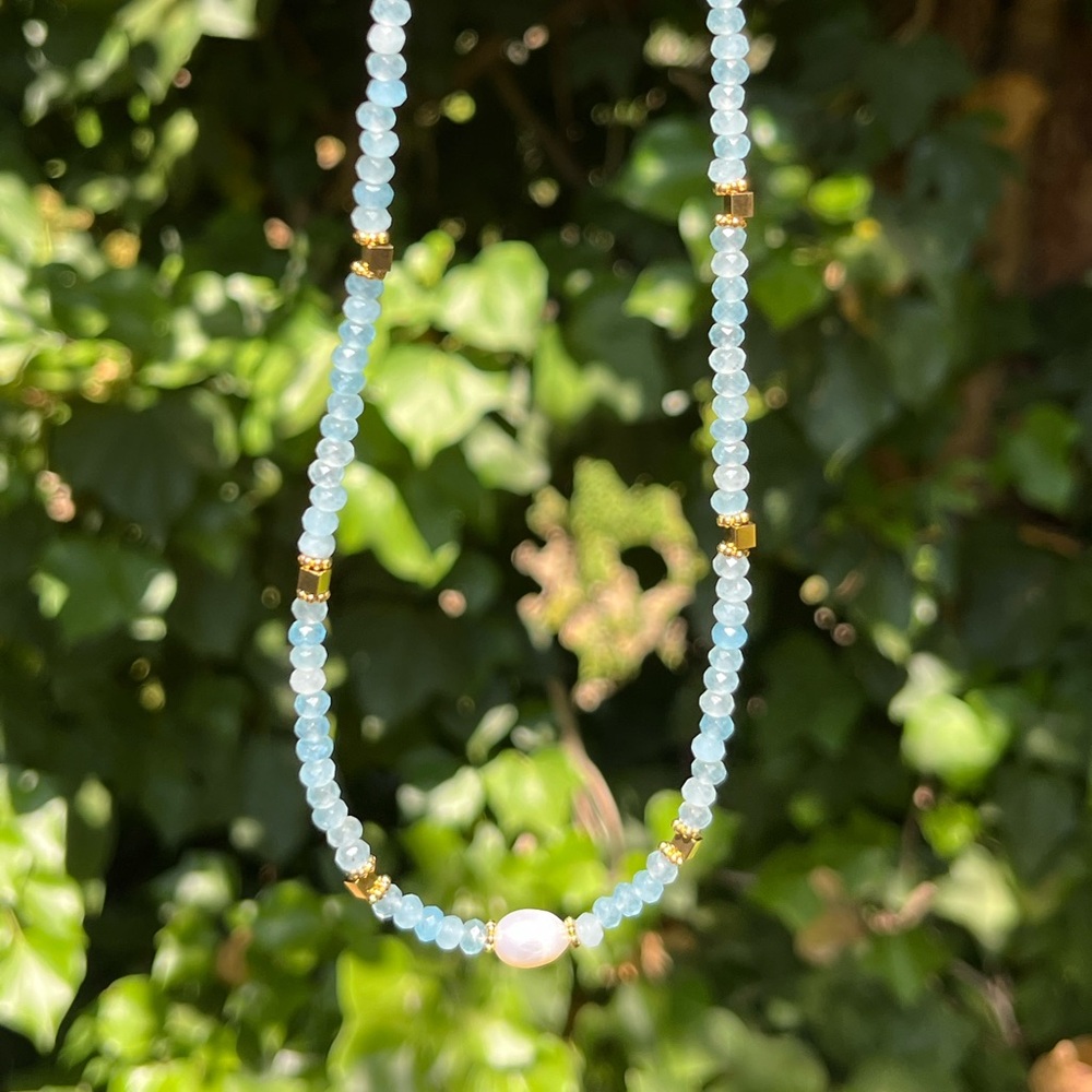Dainty stainless steel aquamarine choker Palo